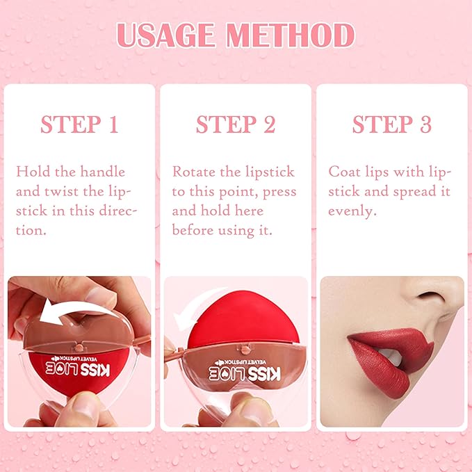 Pink Purple Dark Burgundy Brown Matte Velvet Lipstick for Women-3 Colors Long-Wear Non Stick Cup Heart Shape Lazy Lipstick Set, Waterproof High Pigmented 24H Lip Stick Makeup for Lazy People -Set 5