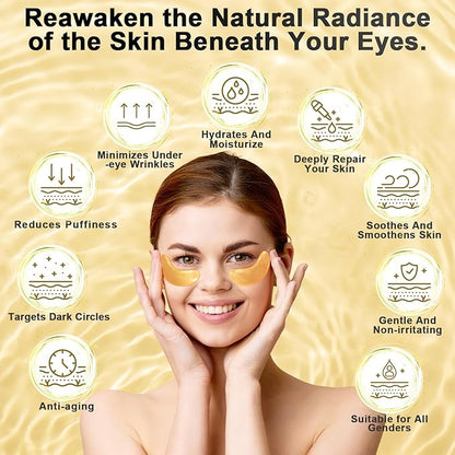 Under Eye Patches (24Pairs) - Golden Eye Mask with Collagen, Cooling Eye Care for Wrinkles, Puffy Eyes & Dark Circles, Skincare Treatment for Men & Women