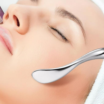 Zinc Alloy Eye Cream Spoon Eye Fatigue Relief Massage Tool for Skincare Makeup Application and Facial Care Silver Eye Spoon for Cream and Gel Application
