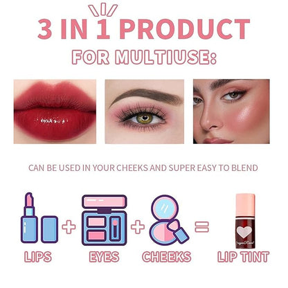 6 Colors Lip Tint Stain Set, Korean Lip Gloss Lip Tint Stain Plumping Mini Liquid Lipstick, Multi-use Lip and Cheek Tint, Long lasting High Pigment, Liquid Blush Waterproof Tinted Lip Gloss