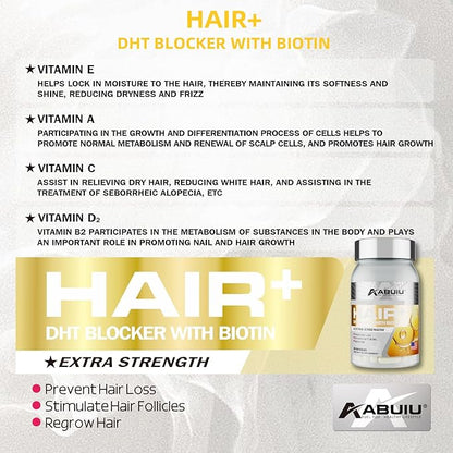 Biotin for Hair Growth Women Men - Third-Party Tested Biotin Supplement 5000 mcg, with Vitamin C E B12 B6 A Support Strong Nails Skincare Hair Health - USA Made - 120 Capsules / 2 Packs