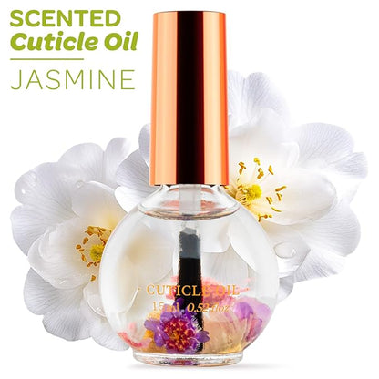 Cuticle Oil, Jasmine Scented Cuticle Nail Oil Infused with Real Flowers, Hydrates, Moisturizes, Strengthens, Repairs, Revitalizing Cuticle Oils for Nails Damage Dry Cuticle, 15ml