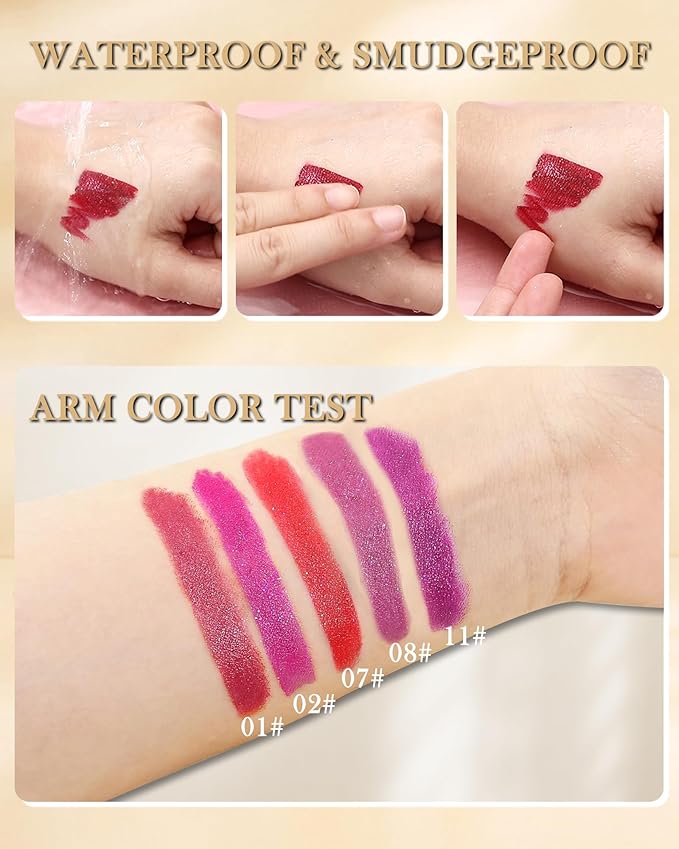 Metallic Diamond Glitter Matte Lipstick Crayon Pencil, Long Lasting Non-Stick Red Shiny Creamy Lip Gloss Lip Liner Pen, Sparkling High Pigment Waterproof Eyeshadow, Shimmer Lip Blam Stain Makeup – 02#
