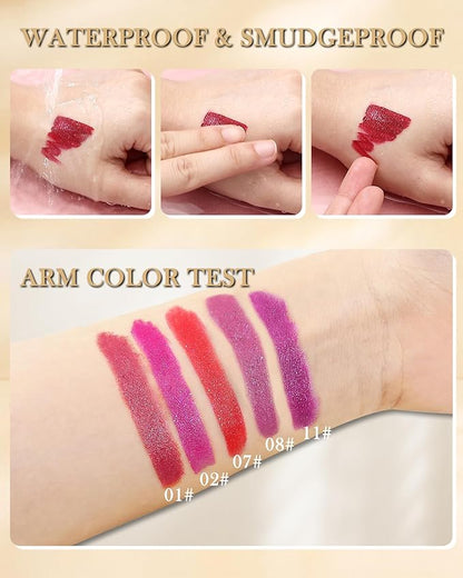 Metallic Diamond Glitter Matte Lipstick Crayon Pencil, Long Lasting Non-Stick Red Shiny Creamy Lip Gloss Lip Liner Pen, Sparkling High Pigment Waterproof Eyeshadow, Shimmer Lip Blam Stain Makeup – 02#