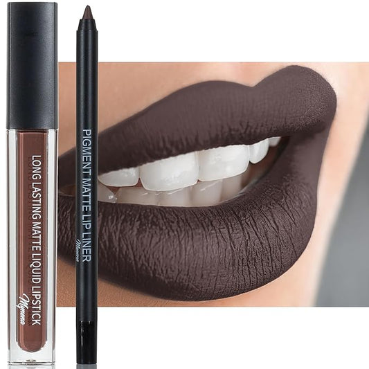 Mynena Dark Brown Matte Liquid Lipstick & Liner Lipstick