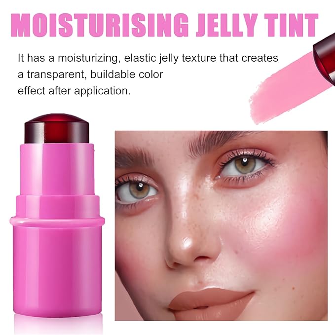 Cooling Water Jelly Tint, Multi-Use Sheer Lip & Cheek Stain, Water Jelly Blush Lip Gloss, Buildable Watercolor Finish Vivid Color Jelly Tint Stick - Vegan, Cruelty Free (Berry)