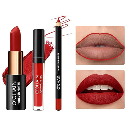 Matte Lipstick & Matte Liquid Lipstick & Lip Liner Makeup Set, All in One Lips Makeup Kits Long-Lasting Wear Non-Stick Cup Not Fade Waterproof Lip Make Up Gift Set (04)