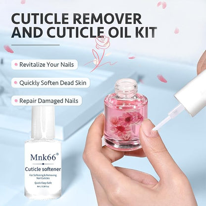 Cuticle Oil Cuticle Remover Set, Moisturizing Repairing Nail Oil, Plant-Based Formula for Damaged Nails Dry Cuticles, Strengthening Hydrating, Rose, Jasmine, Lavender, Nail Care, 4pcs/7ml,YNC-001
