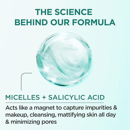 Garnier Micellar Water with Salicylic Acid, All-in-1 Mattifying Facial Cleanser and Makeup Remover for Oily and Acne Prone Skin, 13.5 Fl Oz