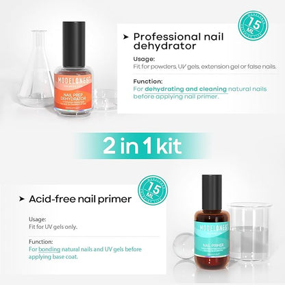 Modelones 4Pcs Nail Dehydrator and Primer Bundle with Cuticle Oil