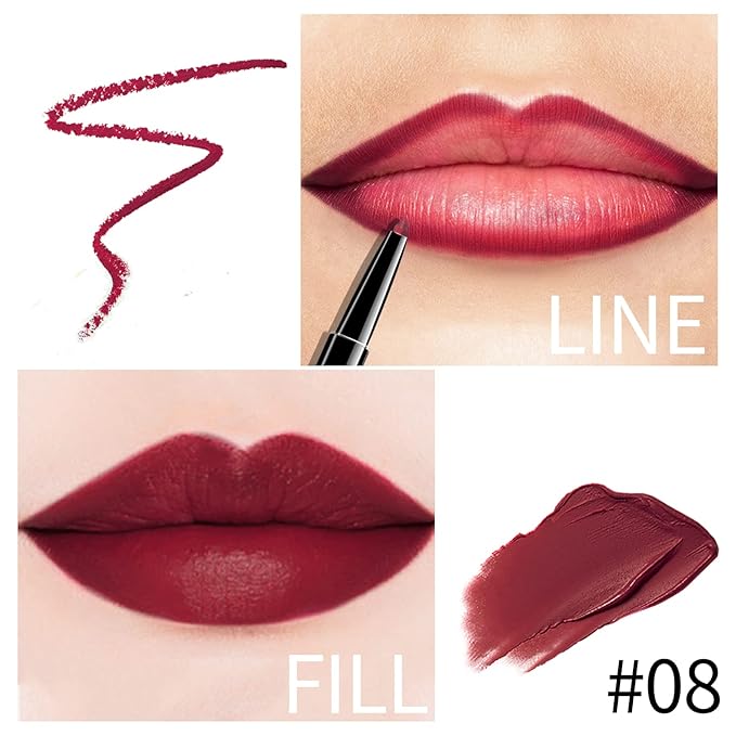 Boobeen 2 in 1 Double Head Lipstick & Lip Liner Makeup Set Matte Velvet Lipgloss Lipstick Creamy Lip Pencil for Women, Long-lasting and Non-smudge (#08)