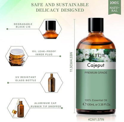 Cajeput 3.38fl.oz Essential Oil, PHATOIL Pure Aromatherapy Oils for Diffuser, Humidifier, Perfect for DIY Soap, Candle, Bath Bombs Making(100ml)