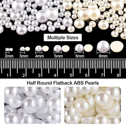 Flat Back Rhinestone+Half Round Pearl Kits Colorful Rhinestones+White+Beige