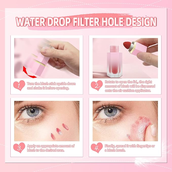 Liquid Blush for Cheeks, Soft Cream Blush with SEDUCTIVE-Bright Red