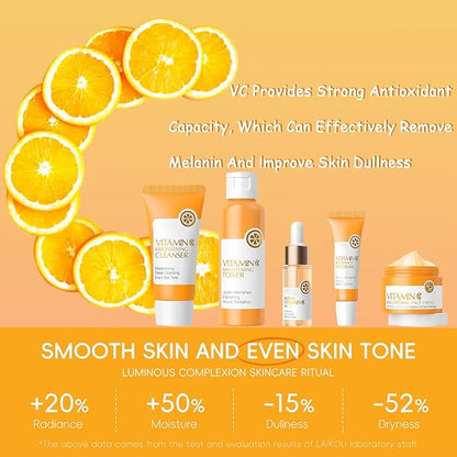 Vitamin C Skincare Set, 5Pcs Skin Care Sets for Women, Facial Kit, Vitamin C Face Skin Care Kit With Cleanser, Toner, Face Serum, Eye Cream, Cream, Long-Lasting Moisturizing Skincare Set