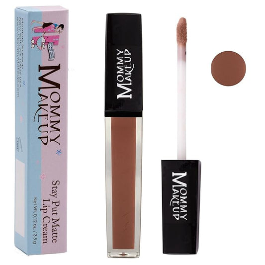 Mommy Makeup Stay Put Matte Lip Cream | Kiss Proof Lipstick in Audrey (A Cafe Brown) Transfer Proof, Smudge Proof, Waterproof, Non Drying, Long Wear Lipstick