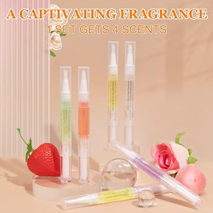 Meschett Cuticle Oil Pens with Nail File for Nail Care, 4PCS Nail Pen Oil with Natural Ingredients, Fingernails and Toenails Oil Cuticle for Repairing Cracked(Mix Flavors)