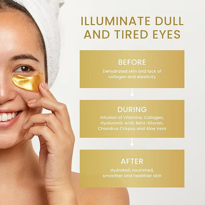 24K Gold Under Eye Patches (44 Pairs) – Collagen Masks for Dark Circles, Puffiness & Wrinkles – Skincare Treatment for Women