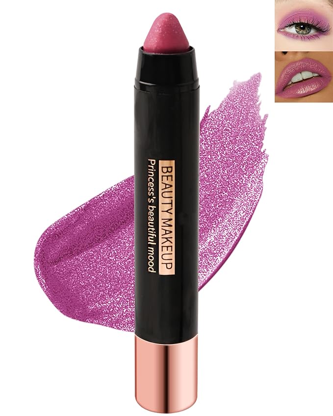 Metallic Diamond Glitter Matte Lipstick Crayon Pencil, Long Lasting Non-Stick Red Shiny Creamy Lip Gloss Lip Liner Pen, Sparkling High Pigment Waterproof Eyeshadow, Shimmer Lip Blam Stain Makeup – 08#