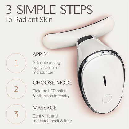Red Light Face Massager Device 3-in-1 : Vibration, Gentle Heating, and 7-Color LED Light – Home Self-Care Tool for Skin Wellness (White)