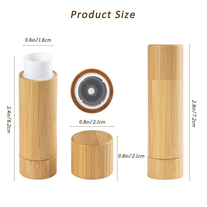 AUHOKY 12Pcs Bamboo Empty Lipstick Tubes, 5.5g Refillable DIY Lip Balm Tube Containers with Clear PP Plastic Inner, Cosmetic Lipstick Lip Gloss Deodorant Case Holder For Women Girls Makeup