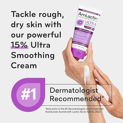 AmLactin Intensive Healing Body Lotion for Dry Skin – 7.9 oz Pump Bottle & Ultra Smoothing-4.9 oz Body & Hand Cream with 15% Lactic Acid-Exfoliator and Moisturizer for Rough and Bumpy Dry Skin