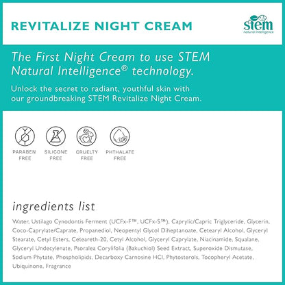 STEM Revitalize Night Cream, Facial Moisturizer, Luxury Skin Care, Face Moisturizer for Women, Peptides Serum, Antioxidant Support Overnight Face Mask & Cream, 1oz Bottle