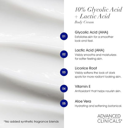 Advanced Clinicals Retinol Body Cream Moisturizer + Exfoliating 10% Glycolic Acid & Lactic Acid Lotion 2PC Skincare Set For Women & Men To Reduce Appearance Of Crepey Skin & Uneven Rough Skin Texture