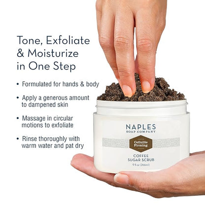 Naples Soap Company Cellulite Firming Coffee Sugar Scrub – Natural Exfoliating and Hydrating Body Scrub for Soft, Radiant Skin – Gluten Free, No Harmful Ingredients, 9 oz