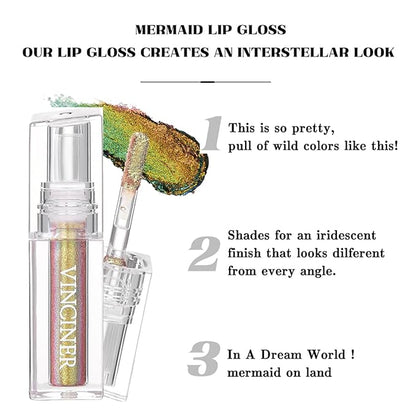 Pink Glitter Lipstick Diamond Metallic Shimmering Liquid Lipstick,High Shiny Lip Gloss Long Lasting Smudge-Proof Transfer-Proof Sparkle Glitter Lipstick & Eyeshadow,Aurora Glossy Lip Gloss Makeup(06#)