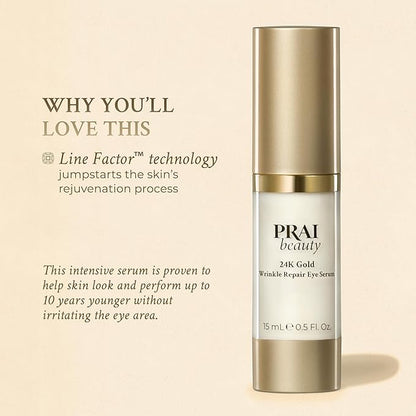 PRAI Beauty 24K Gold Wrinkle Repair Eye Serum - Anti-Aging & Anti-Wrinkle Serum - 0.5 Oz