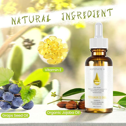 H Vitamin E Oil - Anti Aging, Reduce Wrinkles and Fine Lines for Moisturized & Youthful Skin - Pure & Natural Vitamin E Serum for Face, Hair, Nails (1 oz)