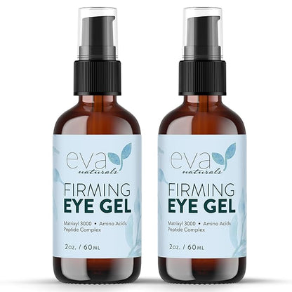 Eva Naturals Anti-Aging Eye Gel - Luxurious Hydrating Under Eye Cream For Dark Circles and Puffiness, Bags, Crows Feet, Wrinkles - With Hyaluronic Acid & Skin-Firming Peptides Eye Serum 2 oz (2 Pack)