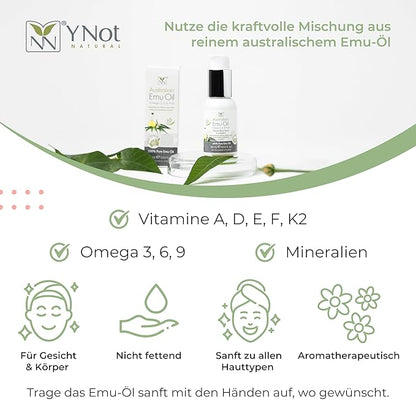Emu Oil Pure Skin Moisturizer - Nail, Body, Face, Scalp & Hair Moisturizer with Omega 3, 6, 9, Vitamins, & Minerals - Australian Emu Oil for Skincare by Y-Not Natural - 60mL, Blue Gum Eucalyptus