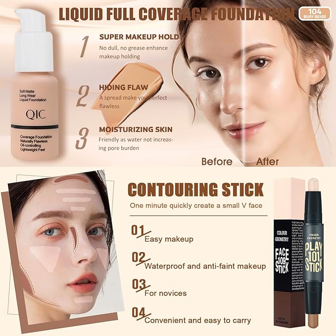 All in One Makeup Kit,Includes Naked Eyeshadow,CC Cream,Liquid