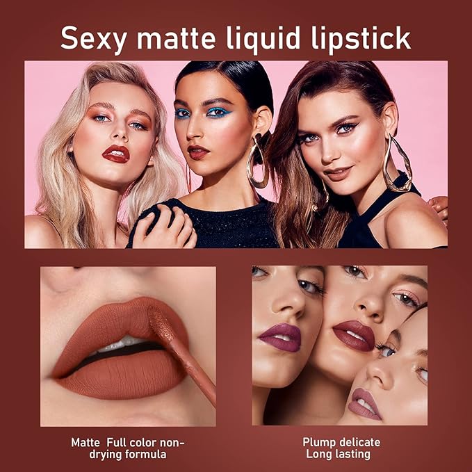 6pcs Matte Liquid Lipstick Set, Nude Lipsticks Makeup Gloss