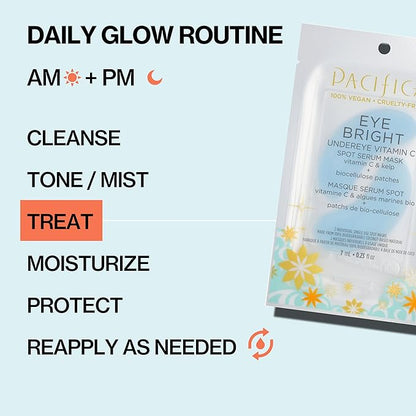 Pacifica Undereye Spot Serum Mask – Bright Eye Vitamin C Mask for Dark Circles & Hydration, Brightening Under Eye Treatment, Vegan & Cruelty-Free, 4 Pack