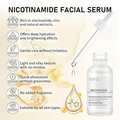 Niacinamide 10% + Zinc 1% Face Serum For Women,Niacinamide Hydrating Serum with Hyaluronic Acid for Oil Control & Anti Acne, 30 ml Anti Aging Niacinamide Serum for Skin Barrier Repair,2Pcs