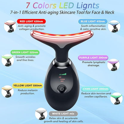 Face and Neck Massager T𝗈𝗈I, 7 C𝗈I𝗈r Facial Massager for Face and Neck, Face 𝖲cuIpting Tool for S𝗄in Care - Black