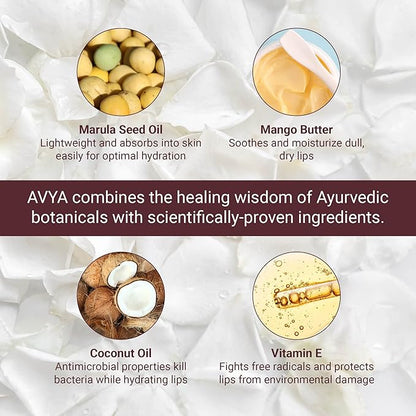 Avya Skincare Two-In-One Lip Treatment/Sugar Scrub Exfoliates and Softens Lips/Balm with Marula and Mango Moisturizes and Nourishes / .07oz