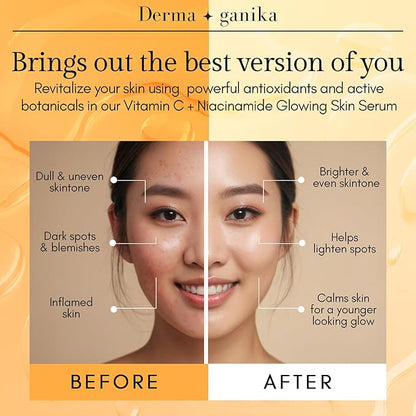 Derma ganika Vitamin C & Niacinamide Serum - Made in USA Brightening & Rejuvenating Face Serum | Boosts Collagen, Evens Skin Tone, and Reduces Dark Spots