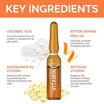 Noche Y Dia Vitamin C Ampoule Oil - Anti Aging Face Moisturizer Serum with Ascorbic Acid - Hydrate and Firm Skin - Boost Collagen - 12 x 2mL (.07 fl oz)