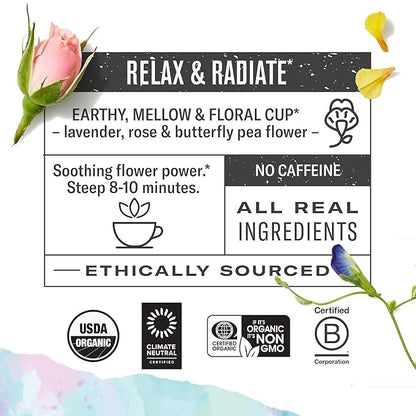 Numi Organic Damiana Relax Tea with Butterfly Pea Flower & Rose (Pack of 3), 16 Count Herbal Tea Bags