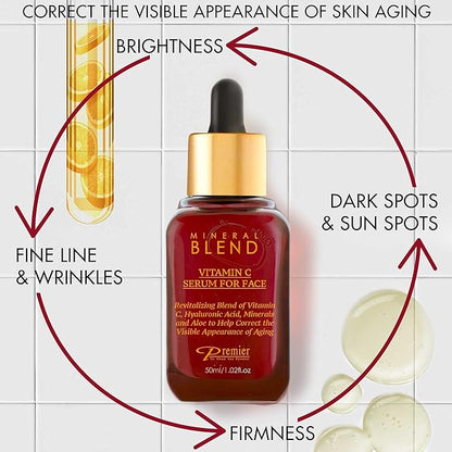 Vitamin C Serum for Face with Hyaluronic Acid & Rose Hips oil - Natural & Organic Anti Aging facial serum, Mineral Blend by Premier Dead Sea 1.7 Fl.Oz