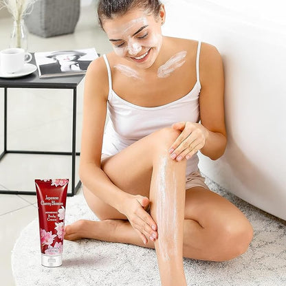 Japanese Cherry Blossom Shower Gel and Body Cream Set - Nourishing and Moisturizing Daily Skincare - 8 fl.oz / 236mL Each, Birthday Mother's Valentine's Day Gifts for Her and Him