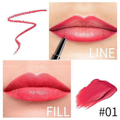 Boobeen 2 in 1 Double Head Lipstick & Lip Liner Makeup Set Matte Velvet Lipgloss Lipstick Creamy Lip Pencil for Women, Long-lasting and Non-smudge