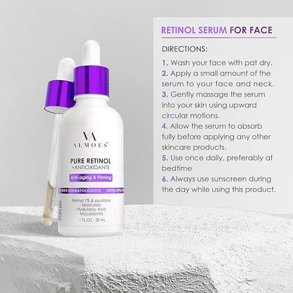 Almoes Retinol Serum for Face,Moisturising Serum for Face with Macadamia,Firming Skin,Antioxidant,Increase Skin Elasticity,Hyaluronic Acid Serum,Face Serum for Women,Serum for Face,Face Care,1 Fl Oz