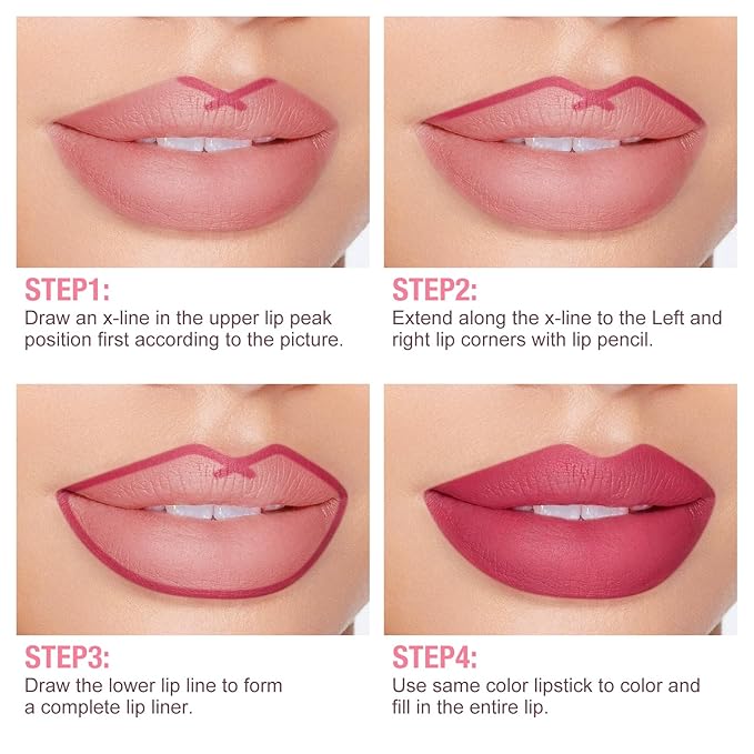 Boobeen 2Pcs Lip Liner and Lipstick Makeup Set, Lip Crayon Pencil Velvety Nude Lipliner Lip Gloss Make Up Gift Sets for Women, Ultra-Long-Lasting Matte but Not Dry (#P06)