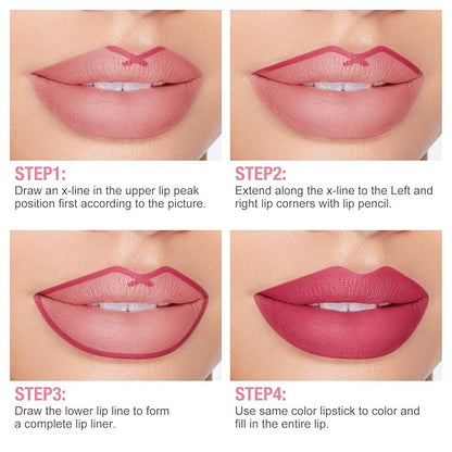 Boobeen 2Pcs Lip Liner and Lipstick Makeup Set, Lip Crayon Pencil Velvety Nude Lipliner Lip Gloss Make Up Gift Sets for Women, Ultra-Long-Lasting Matte but Not Dry (#P06)