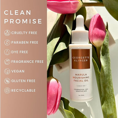 Marula Nourishing Facial Oil - Anti-Aging Serum: Minimize Pores, Diminish Lines, and Wrinkles for Plump Hydrated Skin and Improve Skin Barrier with 10 Natural Oils - 1 oz by Georgette Klinger